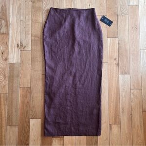 NWT NA-KD Womens Linen Maxi Skirt Chocolate Brown Back Slit Size EU38/US6